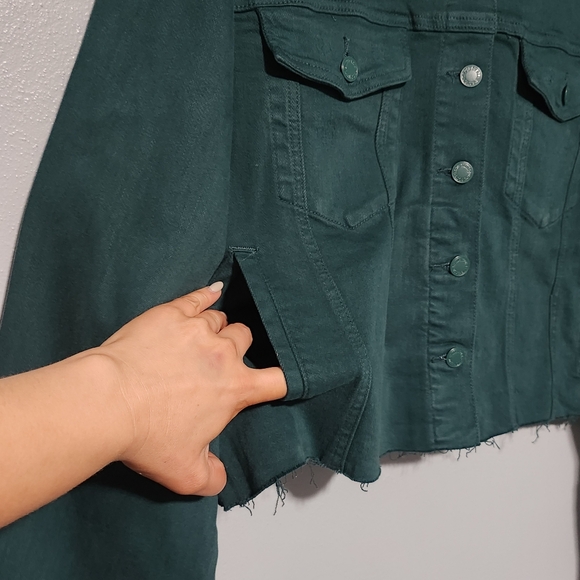 JUDY BLUE Cropped Denim Jacket Plus 3XL Teal Raw Hem Stretch JB7864 NEW - Picture 6 of 15